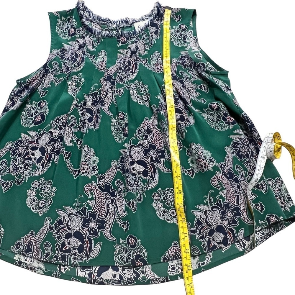 Sea‎ New York Silk Blend Sleeveless Blouse Green Paisley Frayed Neckline Sz 2 - Picture 10 of 14